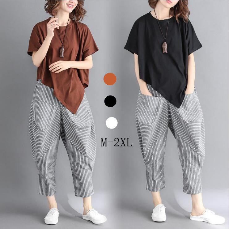 セットアップ レディース パンツセットアップ tシャツ ブラウス トップス ガウチョパンツ 九分丈 2点セット カジュアル 着痩せ 長袖 半袖 不規則 春 夏 20代 バレンタイン プレゼント