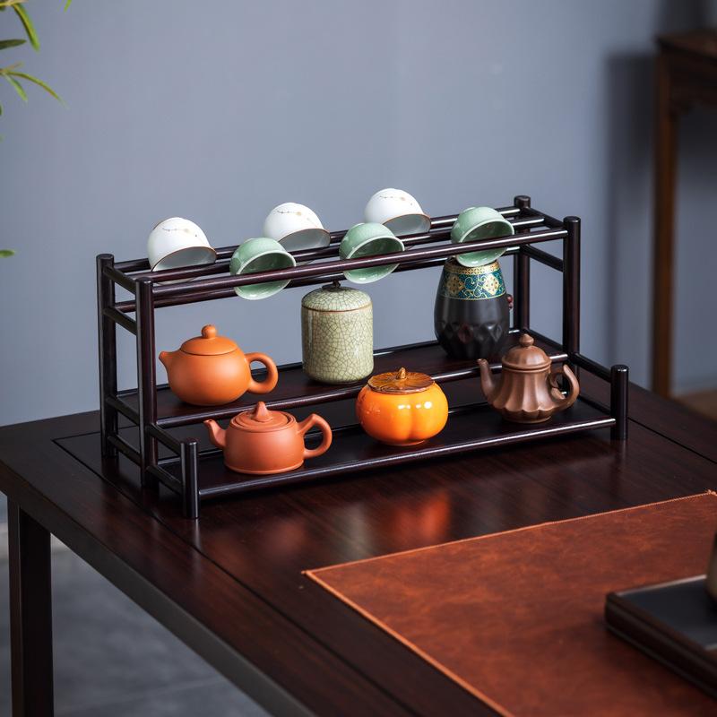 収納家具 茶器棚 卓上 ミニ 盆栽棚 アンティーク調 楠竹 見せびらかす棚 寄せあわせ棚 紅茶優勝杯棚 掛けはしご型優勝杯仕合わせ 三段 紫檀色 煙熏色 お手掛け付き添い人