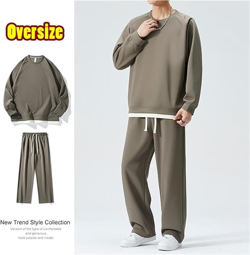 秋服 ジャージ メンズ 上下セット 部屋着 メンズ スウェット 上下 メンズ セットアップ 長袖 ゆったり フェイクレイヤード 無地