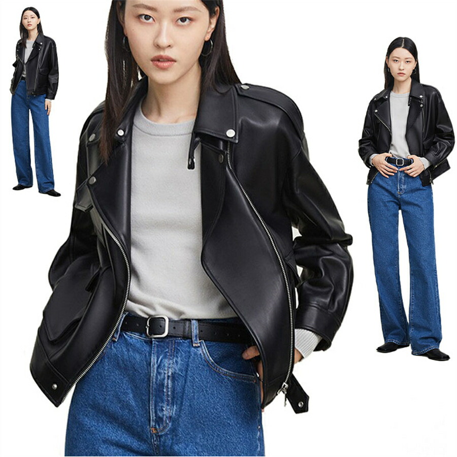 新作革ジャケット本革コートブラック本革レザー女性春秋ゆとりお洒落 上着機関車羊革ジャケットジャケットレディース
