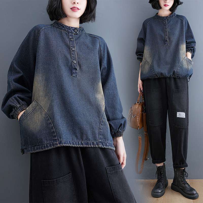 楽天市場】デニム プルオーバー 長袖 トップス シンプル 無地 クール