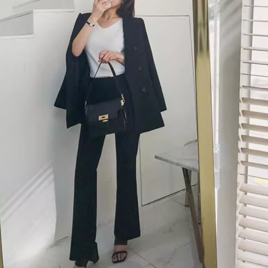 ジャケット パンツ ボトムス スーツ セットアップ アウター 上着 レディース ロング 長袖 Vネック フェミニン ハイウエスト 前開