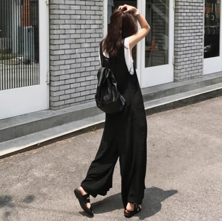 パンツ ボトムス サロペット レディース ロング 袖なし ノースリーブ Vネック ストレート フェミニン ストリート ポケット かわ