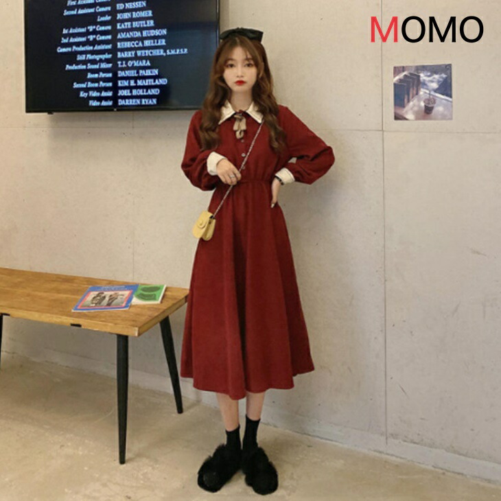 コーデュロイワンピース ベルフラワースカート ベルベットドレス ミドル丈 オシャレワンピ 大人女子コーデ 泡色コーデ ロリータ