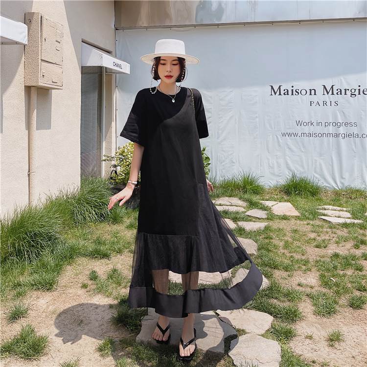 シアー ミモレ丈 フレアワンピース ワンピース レディース 個性的 春 夏 ロング丈 お尻カバー ポッコリお腹