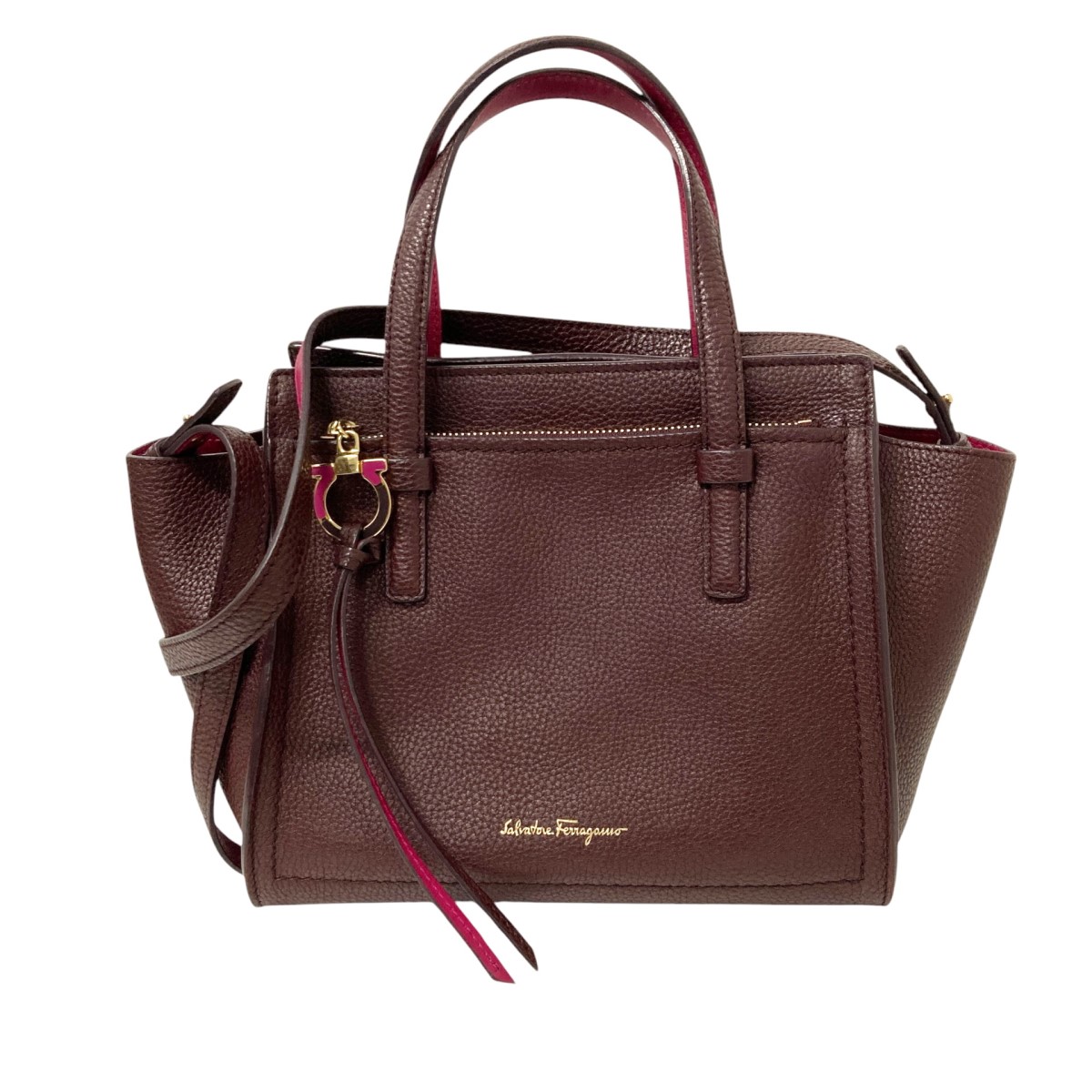 【中古】 Salvatore Ferragamo ガンチーニ 2WAYショルダーバッグ EE 21 F478 ワインレッド 【価格見直し】
