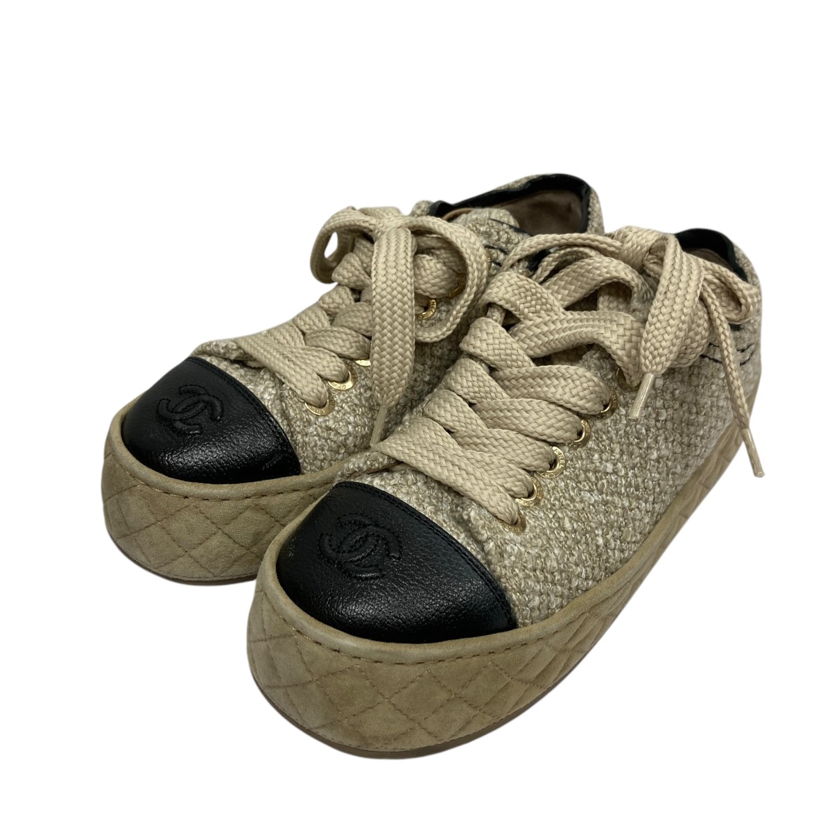 楽天市場】CHANEL スニーカー G38750 現行商品 ニット×スエード グレー