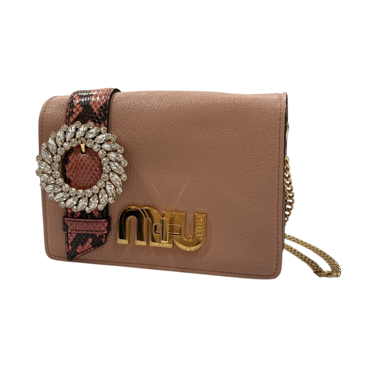 【中古】MIU MIU チェーン店ショルダーバッグ 5BF068 サクラ色 【230526】（ミュウミュウ）