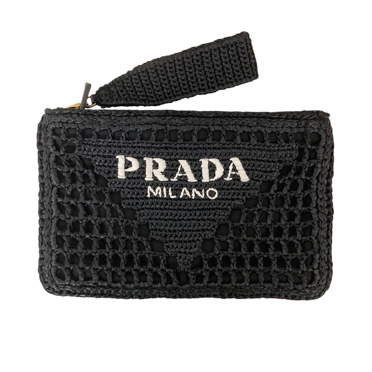 【中古】 PRADA　 raffia envelope ラフィアハンドバッグ ブラック 【300425】（プラダ）
