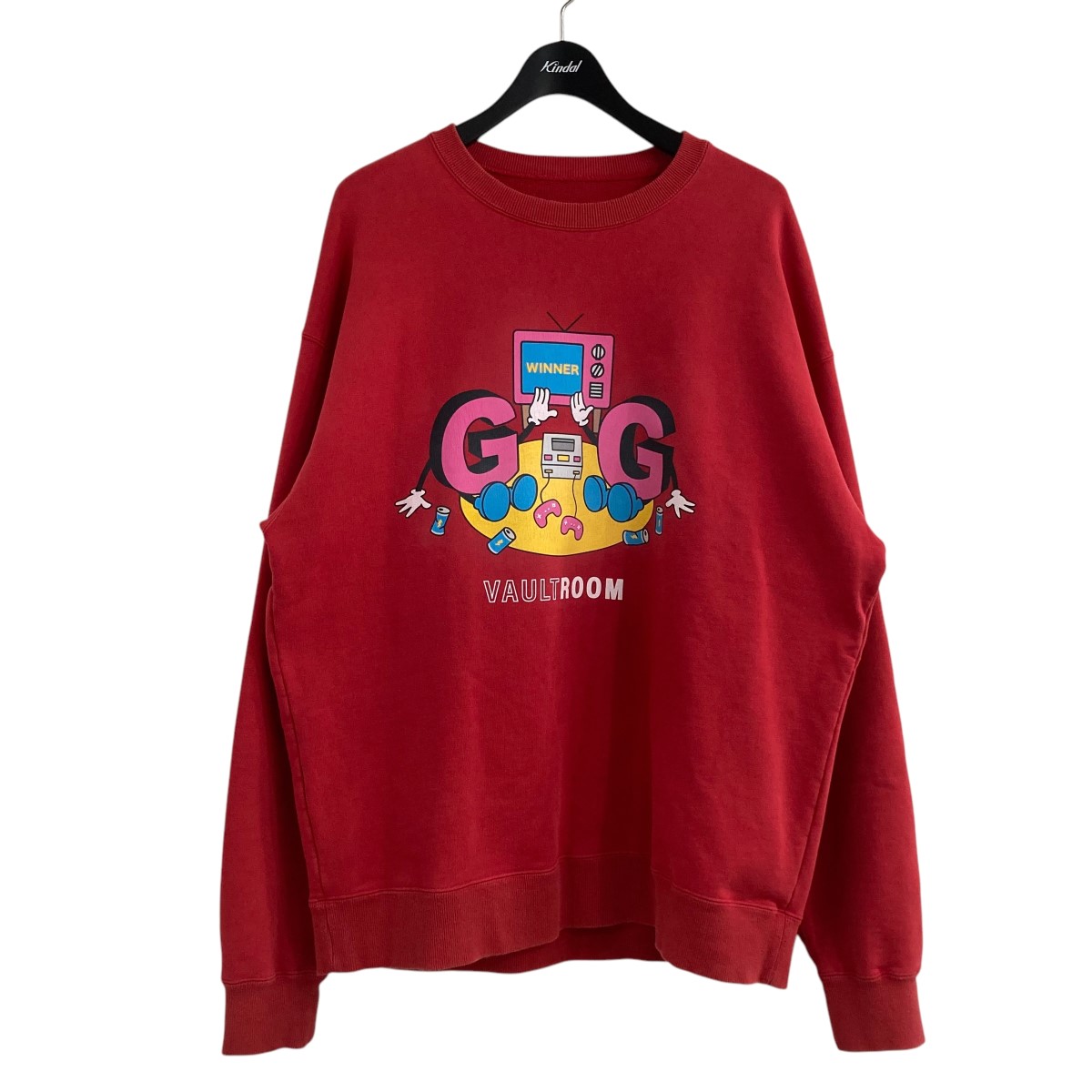【中古】 VAULT ROOM GAME CRASH VINTAGE CREWNECK プリントクルーネックスウェットトレーナー レッド サイズ：XL 【価格見直し】