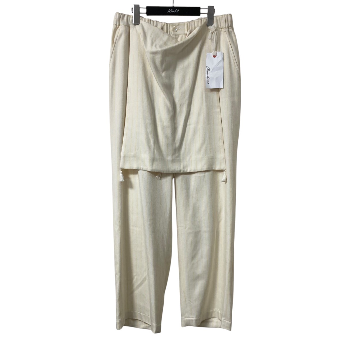【中古】 Midorikawa 25SS SILK STRIPE APRON EASY PANTS シルクストライプエプロンイージーパンツ MID25SS PT03C アイボリー サイズ：Free 【価格見直し】