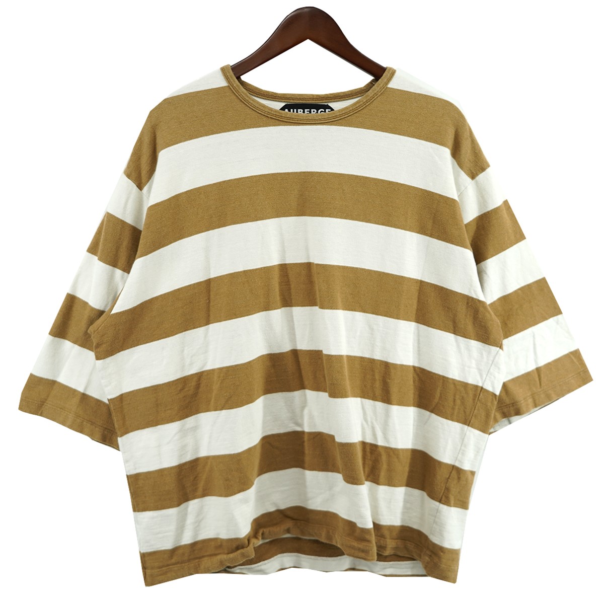 【中古】 AUBERGE ワイドボーダーTシャツ ベージュブラウン×ホワイト サイズ：42 【価格見直し】