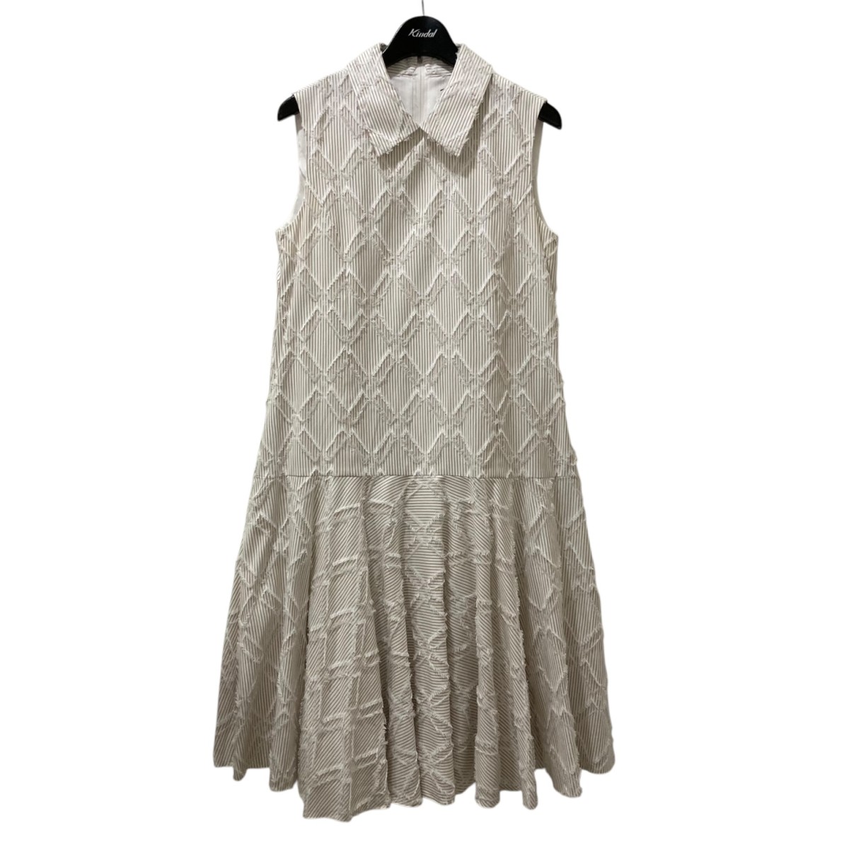 【中古】 FOXEY NEWYORK Libre Dress ストライプ ノースリーブワンピース 42778 ホワイト×ブラウン サイズ：38 【価格見直し】