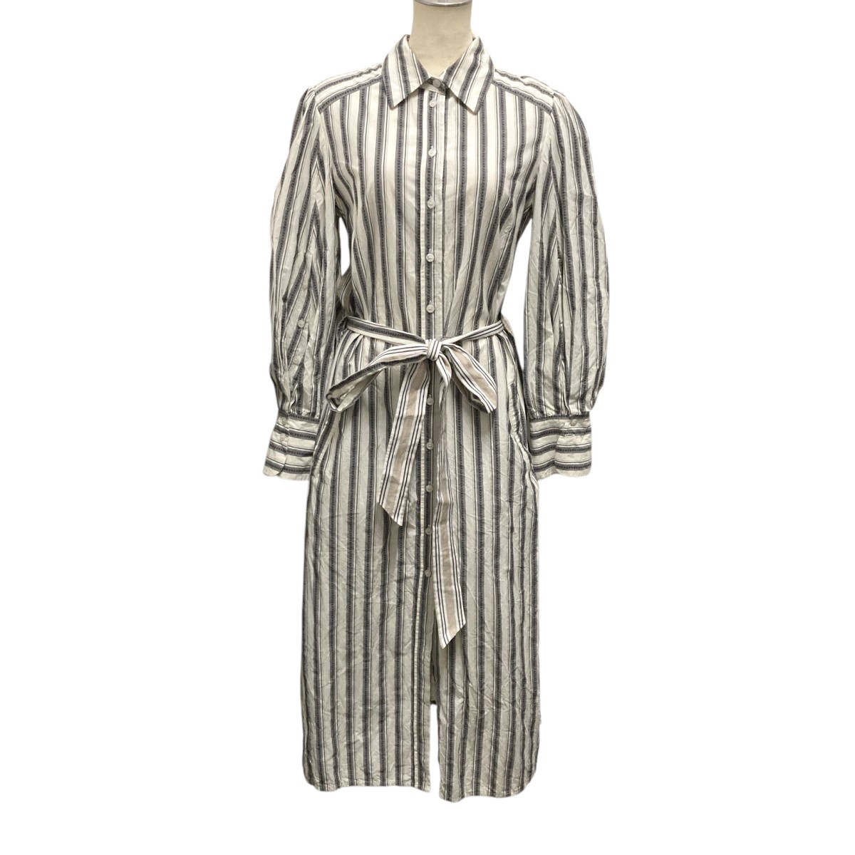 【中古】 Evi Grintela Eliot ストライプ シャツワンピース 32 06 21 06006 ホワイト×グレー サイズ:S 【価格見直し】