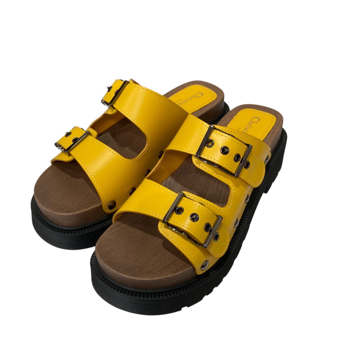 【中古】Christian Dior レザーストラップサンダル MD0322 黄色 大きさ：38 【020626】（ディオール）