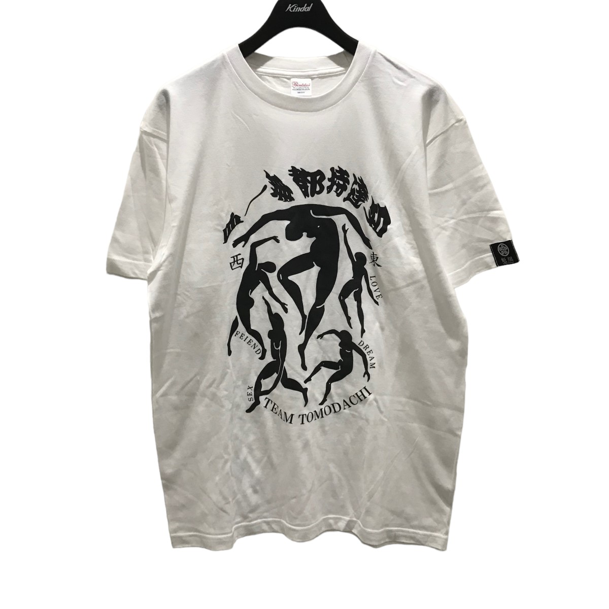 【中古】 魁組(サキガケグミ) TEAM TOMODACHI プリントTシャツ ホワイト サイズ：L 【価格見直し】