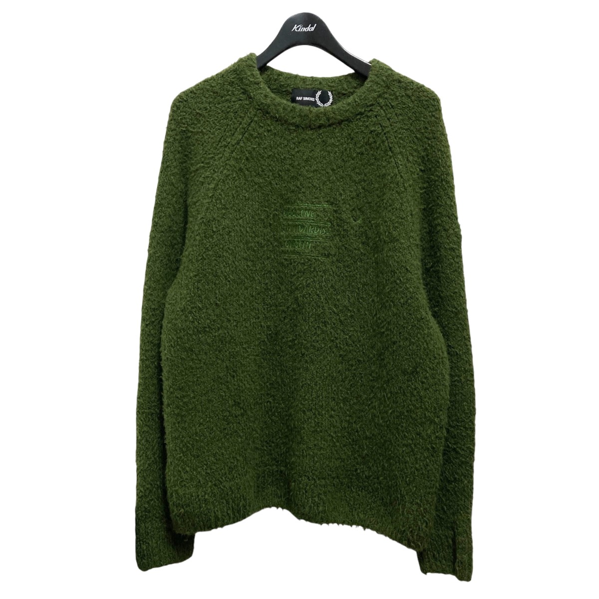 【中古】\u003cBR\u003eRAF SIMONS×FRED PERRY\u003cBR\u003eFluffy Knit Jumper ロゴタイプ刺しゅう編み物 SK6518 緑であること 大きさ：L\u003cBR\u003e