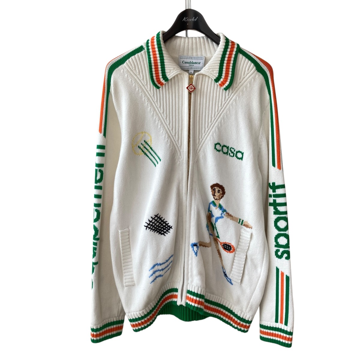 【中古】 CASABLANCA　 LE JEU INTARSIA KNIT JACKET ジップアップ ニット ジャケット mps24-kw-588-01 ホワイト×グリーン サイズ：M 【080426】（カサブランカ）