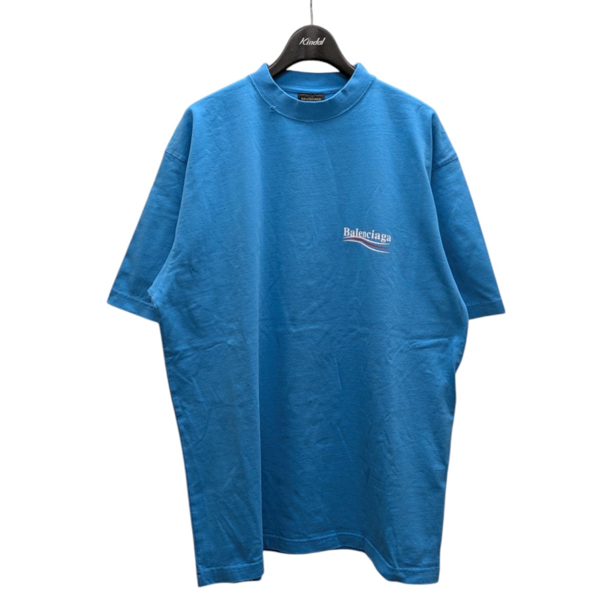 【中古】 BALENCIAGA Political Campaign Logo T-Shirt ダメージ加工 キャンペーンロゴ 半袖Tシャツ ブルー サイズ：XXS 【価格見直し】