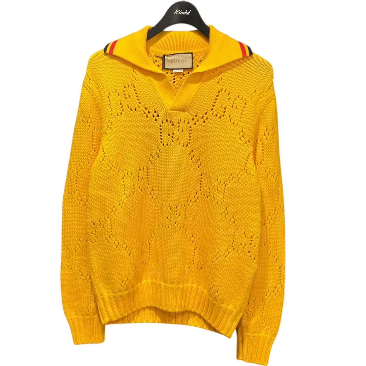 【中古】GUCCIPerforated GG cotton sweater 737654 イエロー サイズ：XS【価格見直し】｜ブランド古着のカインドオル 35,750円