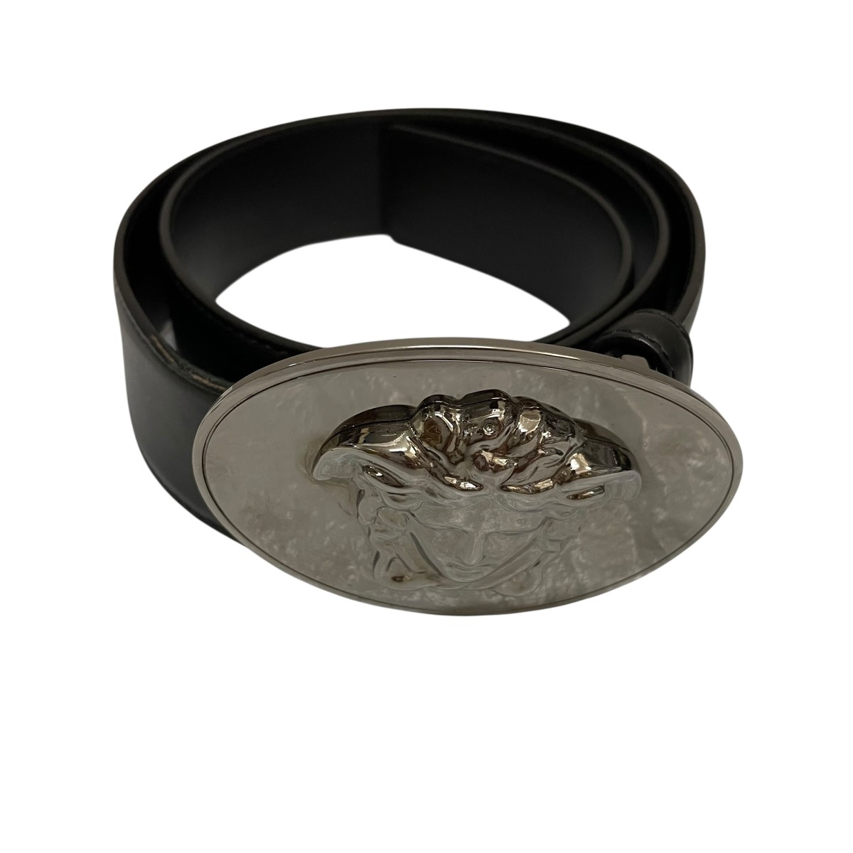 VERSACE ヴェルサーチ メデューサ シルバー バックル ブラック 美品○VERSACE ヴェルサーチ メデューサ オーバルバックル