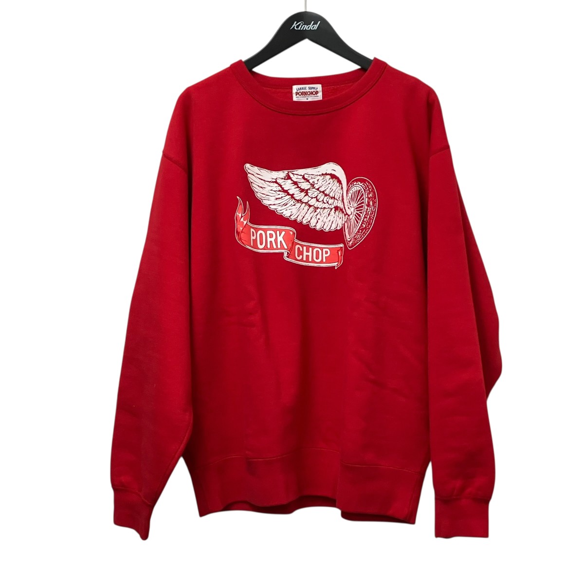 【中古】 MASSES×PORKCHOP SWEAT CREW FLING WHEEL P スウェット レッド サイズ：M 【価格見直し】