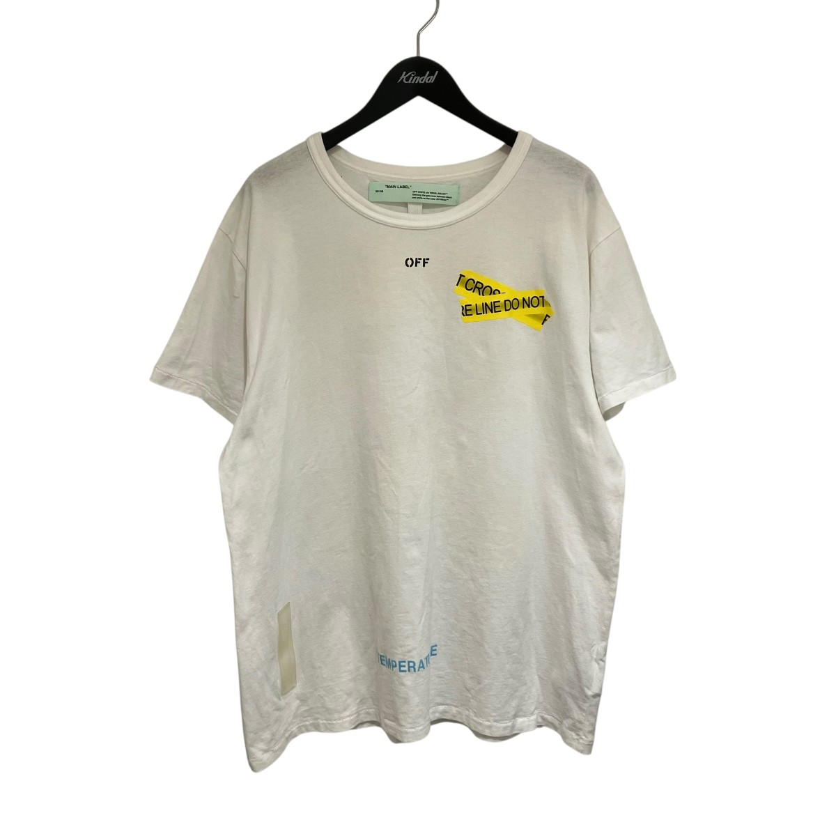 【中古】OFFWHITE FIRETAPE S S TEE ファイヤーテープ 刷り上げるティーシャツ OMAA002S18185006 白いこと 大いさ：M 【040526】（象牙色） メンズファッション-Tシャツ・カットソー-トップス