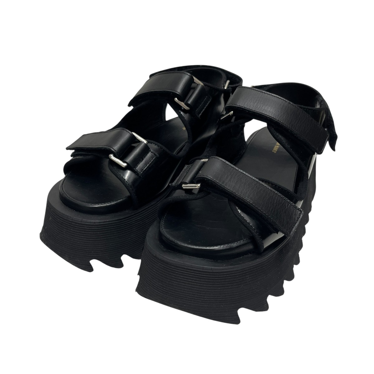 【中古】JUNYA WATANABE CDG ガラスレザーフラットフォームサンダル 黒いこと 大きさ：23.5糎 【180625】（ジュンヤワタナベコムデギャルソン）