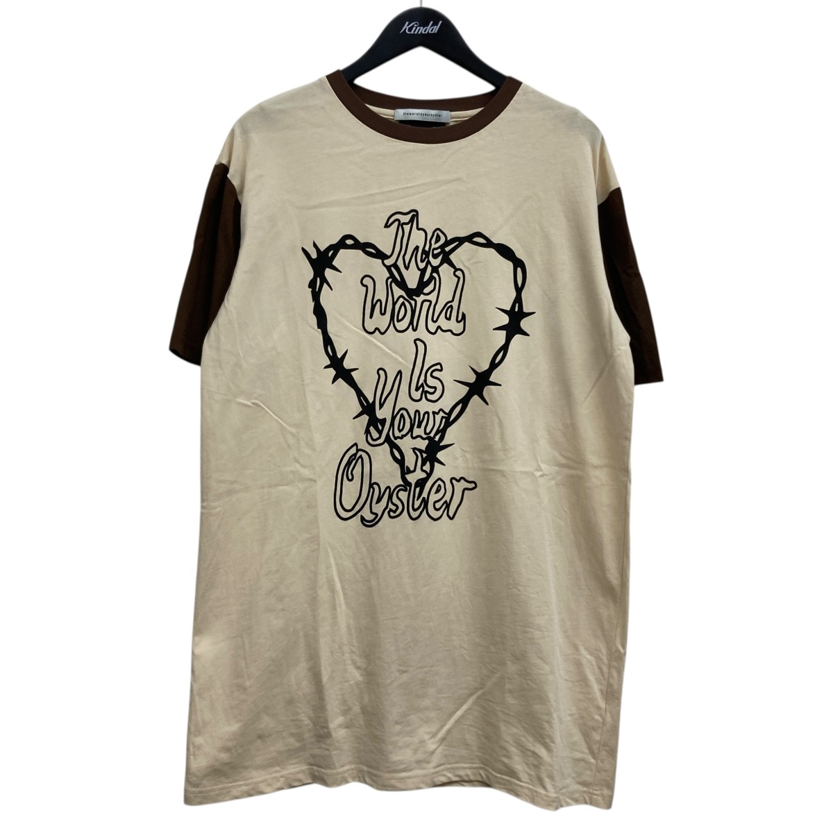 【中古】 theworldisyouroyster　 プリントTシャツ ベージュ×ブラウン サイズ：S 【250326】（ザワールドイズユアオイスタ―）