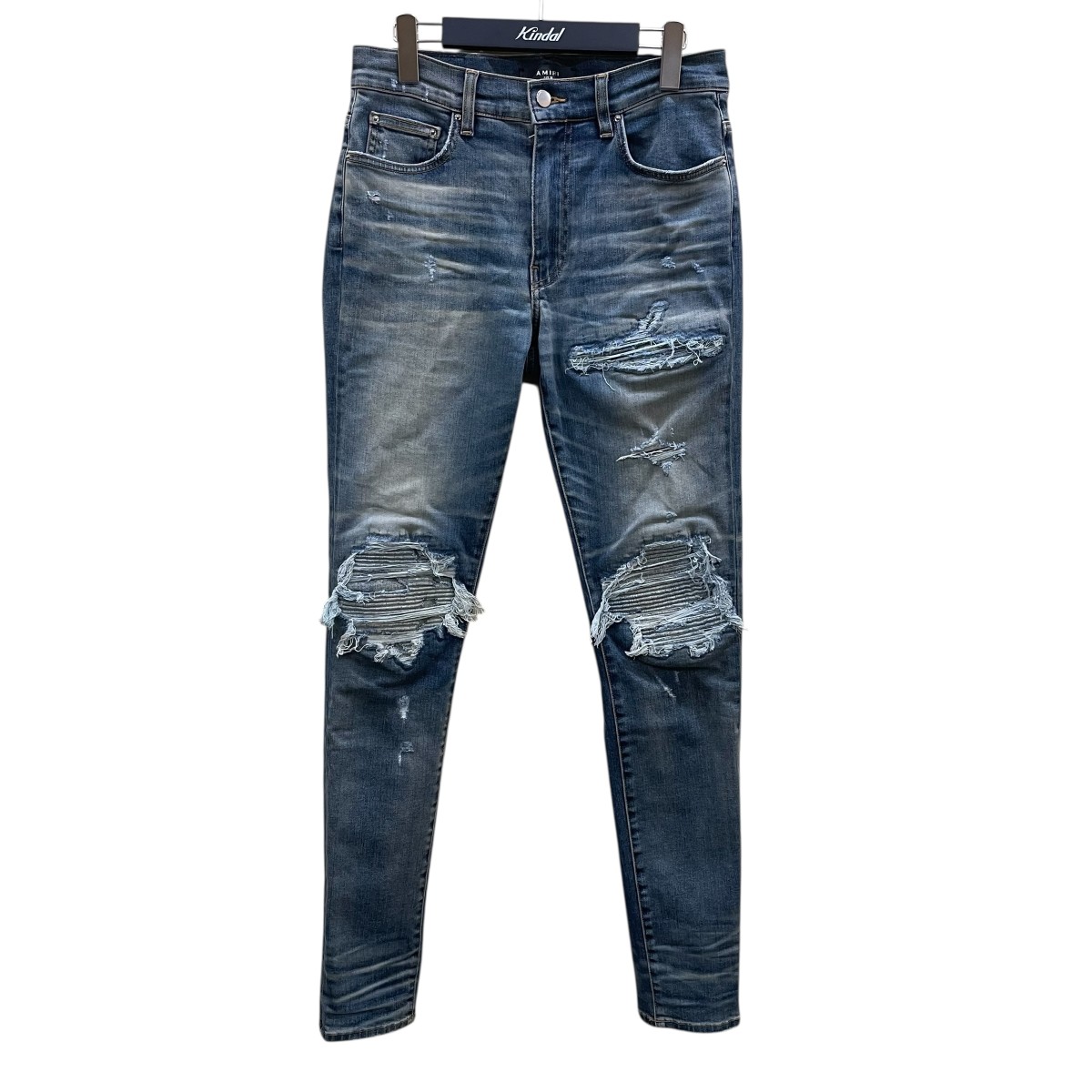 AMIRI レザー レーヨン 毛 フレアパンツ デニム AMIRI - STAGGERED LOGO STRAIGHT JEAN/AMDNGH1040/デニムパンツ