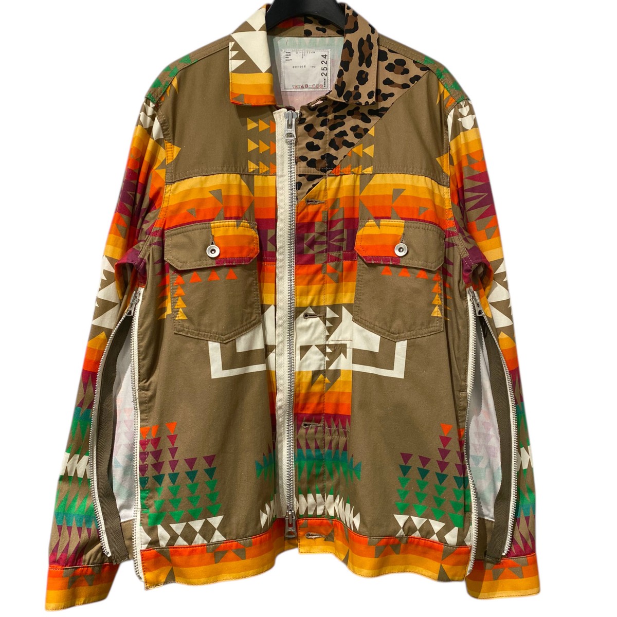 【中古】 SACAI PENDLETON　 21SS Archive Print Mix Jacketアーカイヴプリントミックスジャケット サイドZIP ベージュ サイズ：2 【250625】（サカイ ペンドルトン）