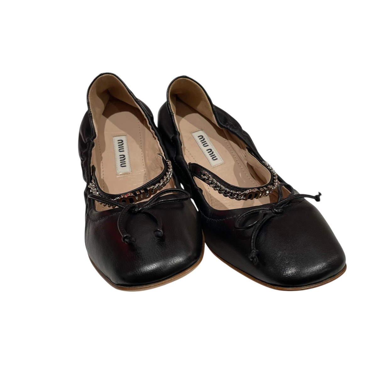 miu miu エナメル黒フラットシューズ MIU MIU ミュウミュウ fume レースアップ レザー Shoes シューズ