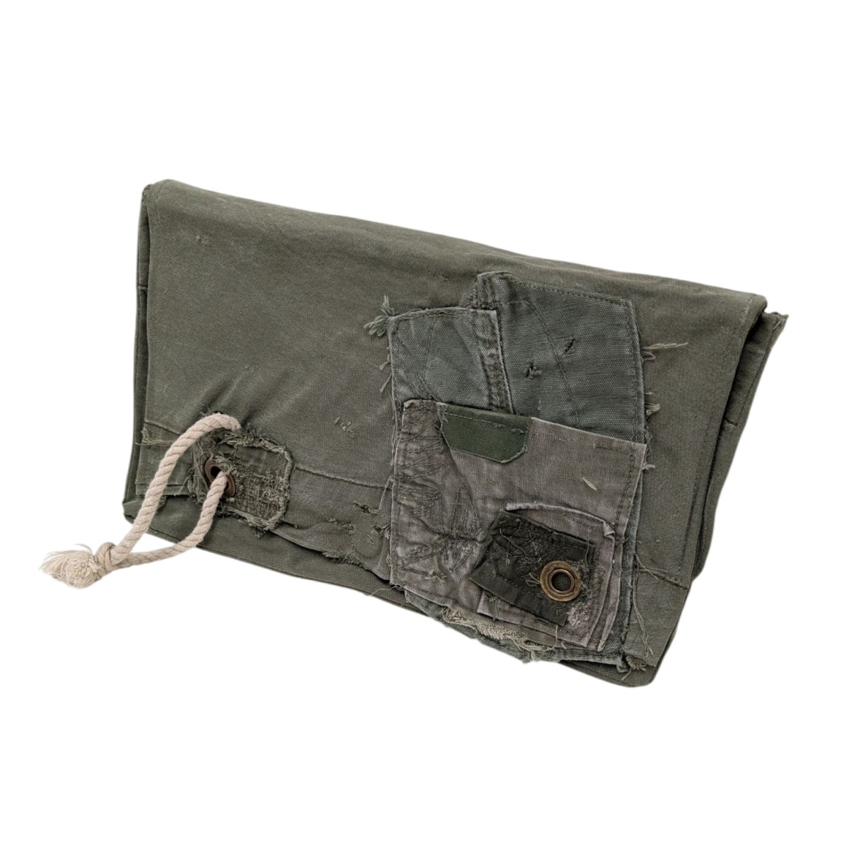 【中古】 GREG LAUREN ARMY TENT CLUT CH COTTON AND SILK リメイク クラッチバッグ グリーン 【価格見直し】