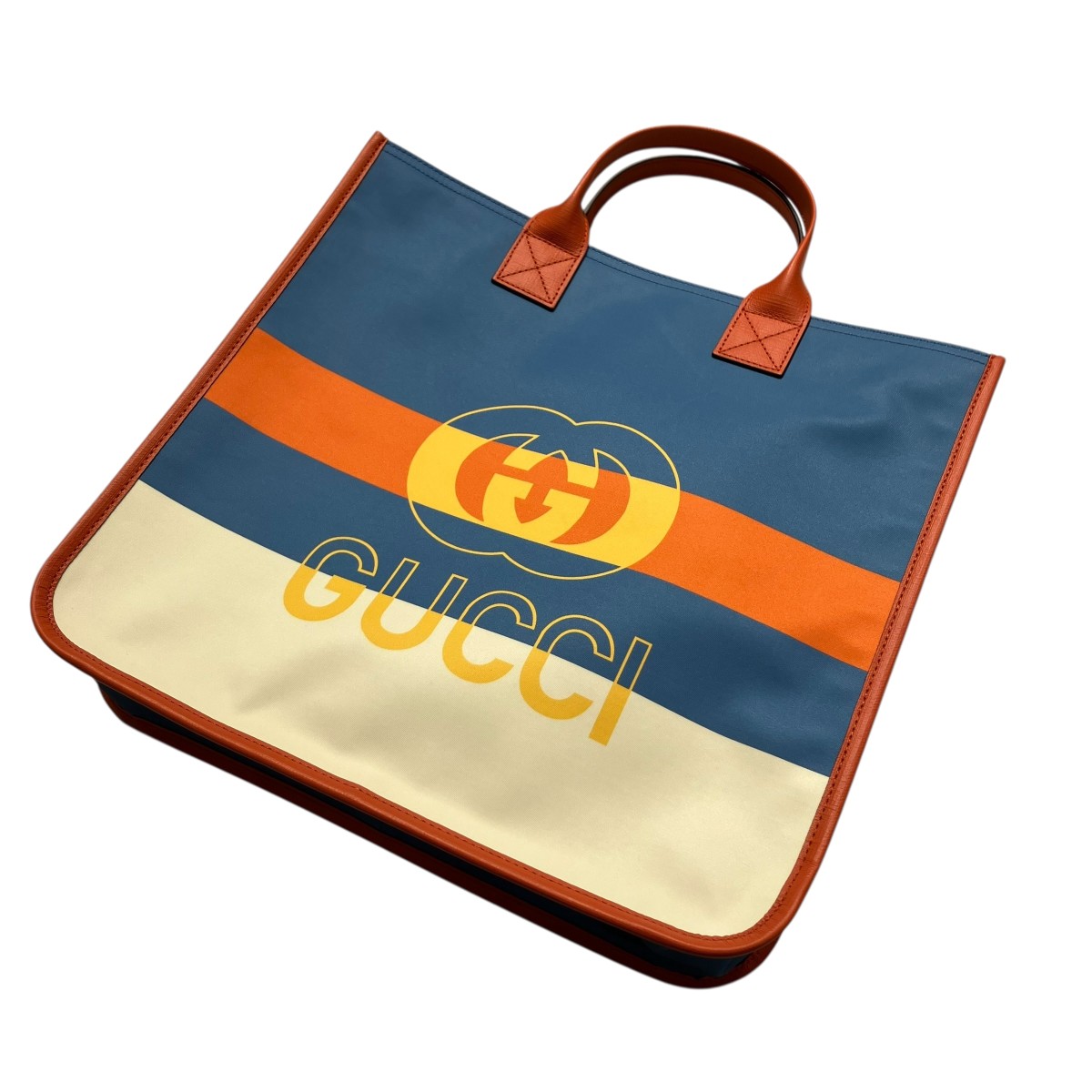 【中古】 GUCCI インターロッキングG ナイロン プリント トートバッグ 550763 オレンジ×ブルー サイズ：記載なし 【価格見直し】
