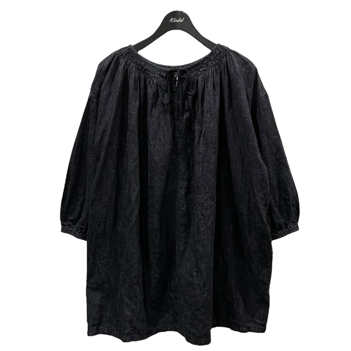 極美品ꕥネストローブ 2023 2way 前後着 リネンシャーリングチュニック nest Robe(ネストローブ) 23AW リネン近江晒しプチフリルチュニック