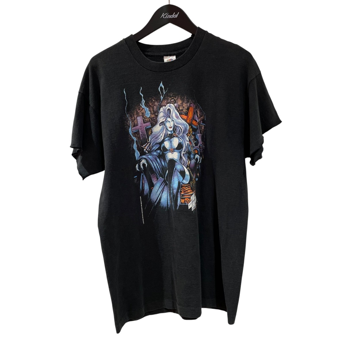 【中古】 USED　 90s FRUIT OF THE LOOM USA製 LADY DEATH キャラクタープリントTEE 半袖シャツ ブラック サイズ：L 【080426】（ユーズド）
