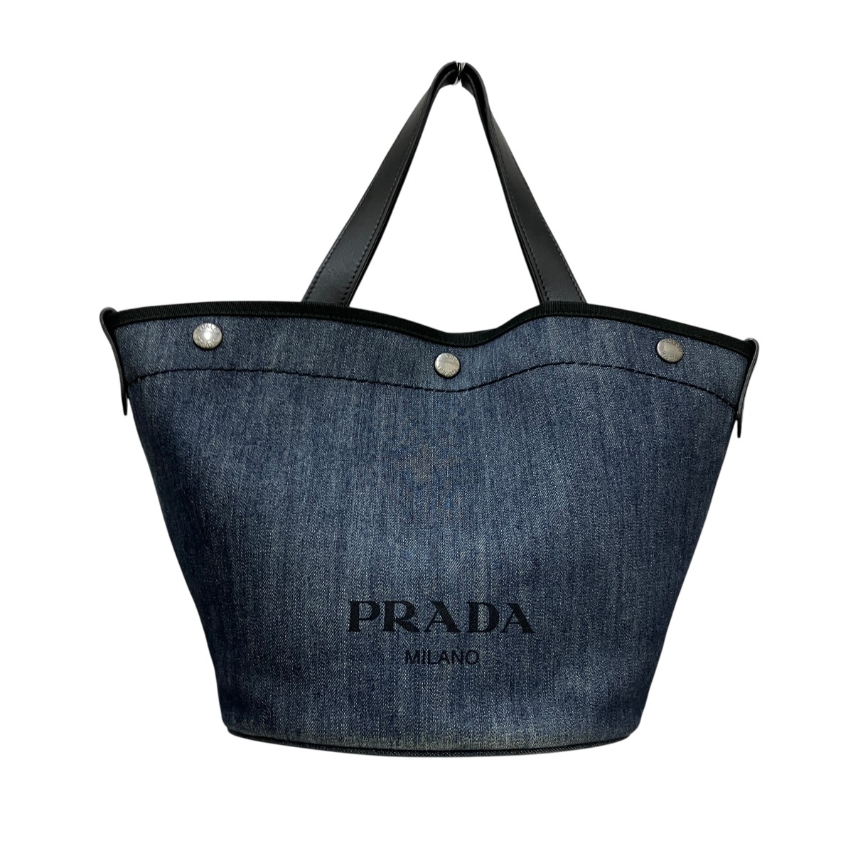 【中古】 PRADA 2WAY ポーチ付 ロゴ デニムトートバッグ インディゴ 【価格見直し】