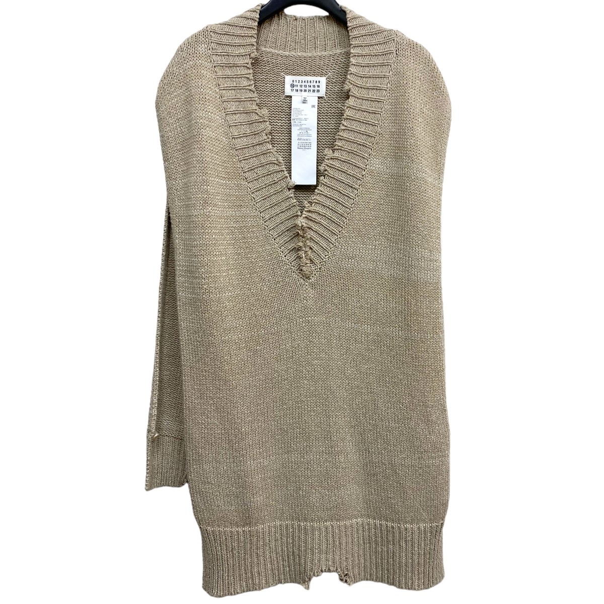 【中古】 Maison Margiela10　 22SSコットンセルロースヘンプニットベスト ダメージ加工オーバーサイズ ベージュ サイズ：S(オーバーサイズ) 【110725】（メゾンマルジェラ10）
