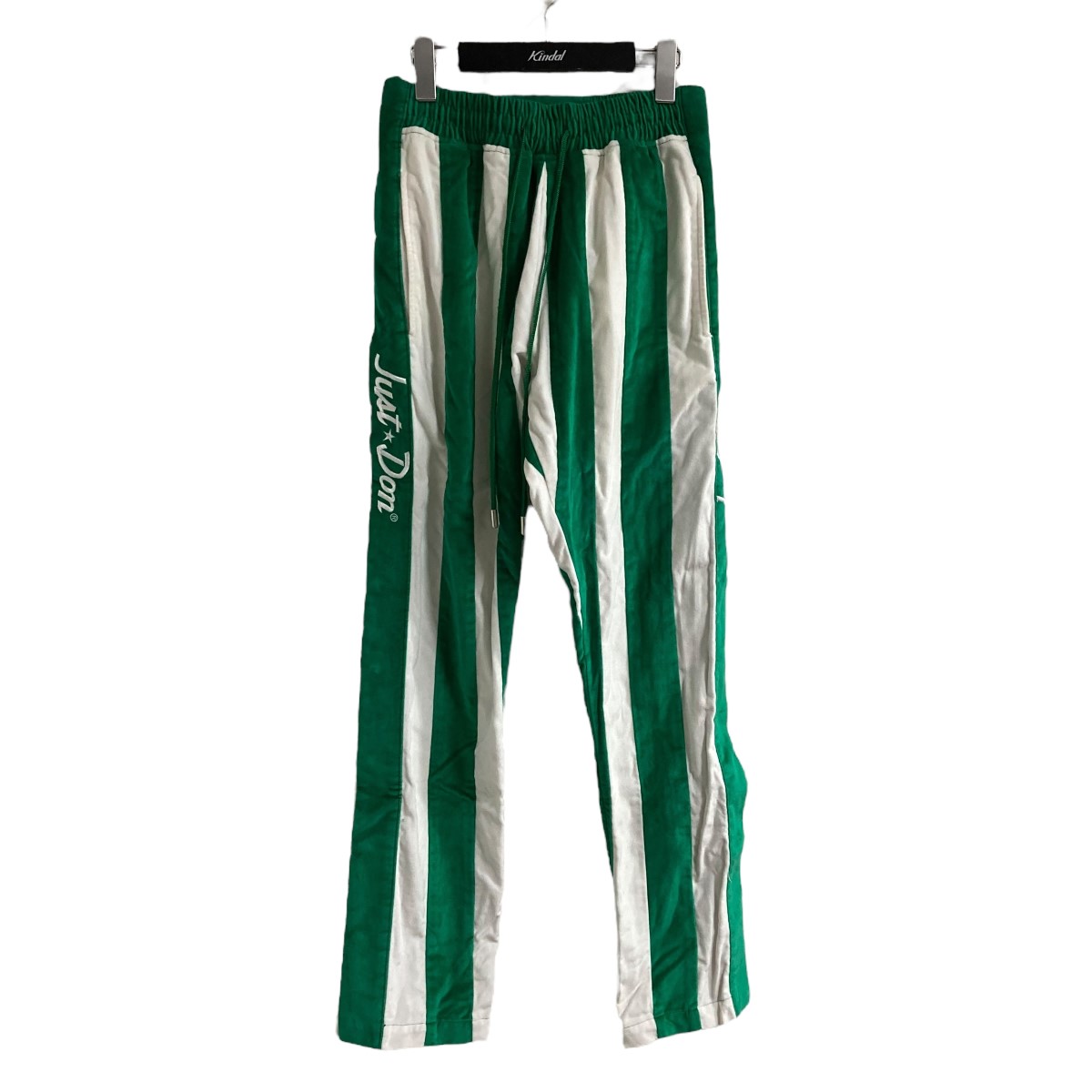 【中古】 JUST★DON ストライプベロアパンツ グリーン×ホワイト サイズ：S 【価格見直し】