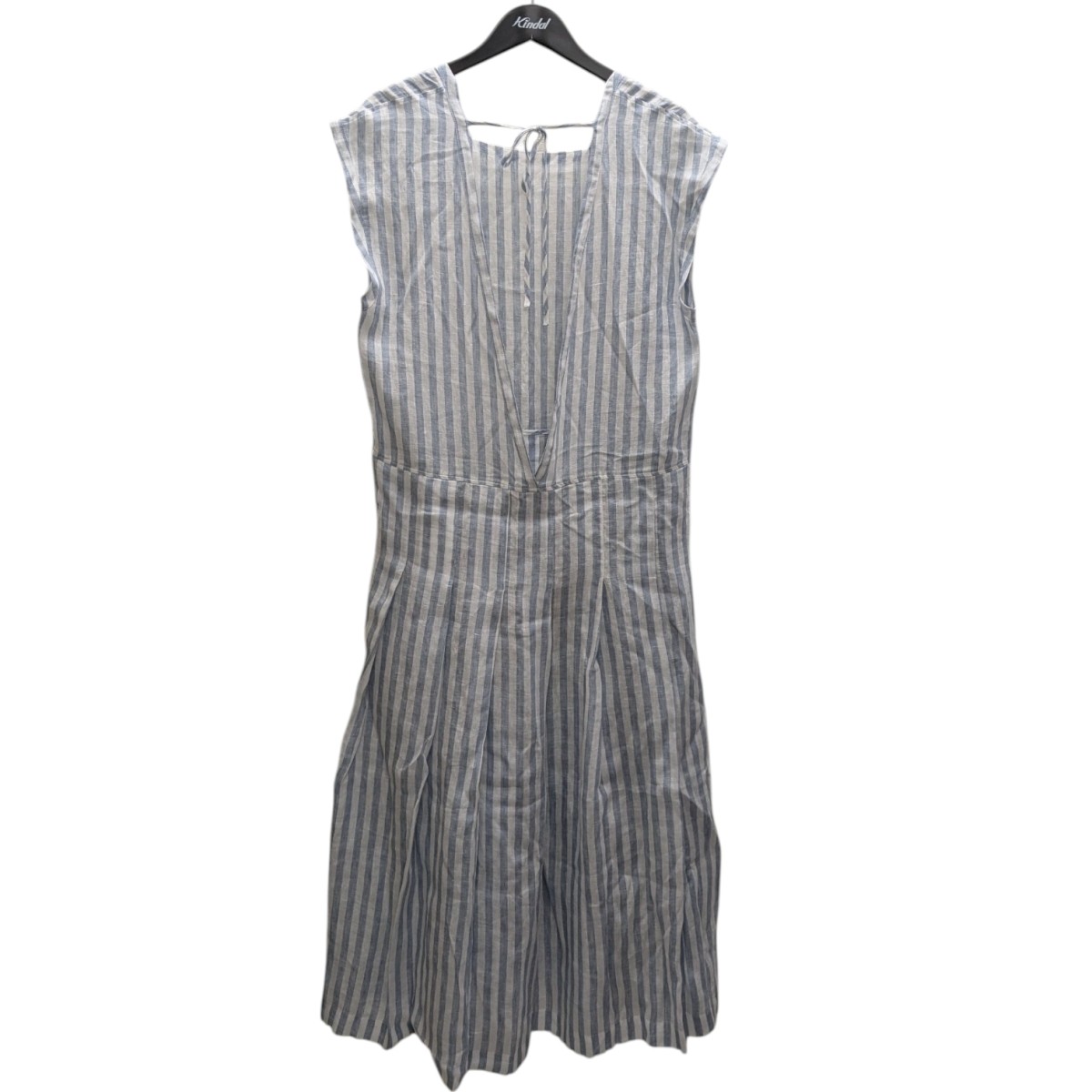 【中古】 Cristaseya　 25SS リネン ストライプ ノースリーブワンピース ブルー×ホワイト サイズ：S 【260326】（クリスタセヤ）