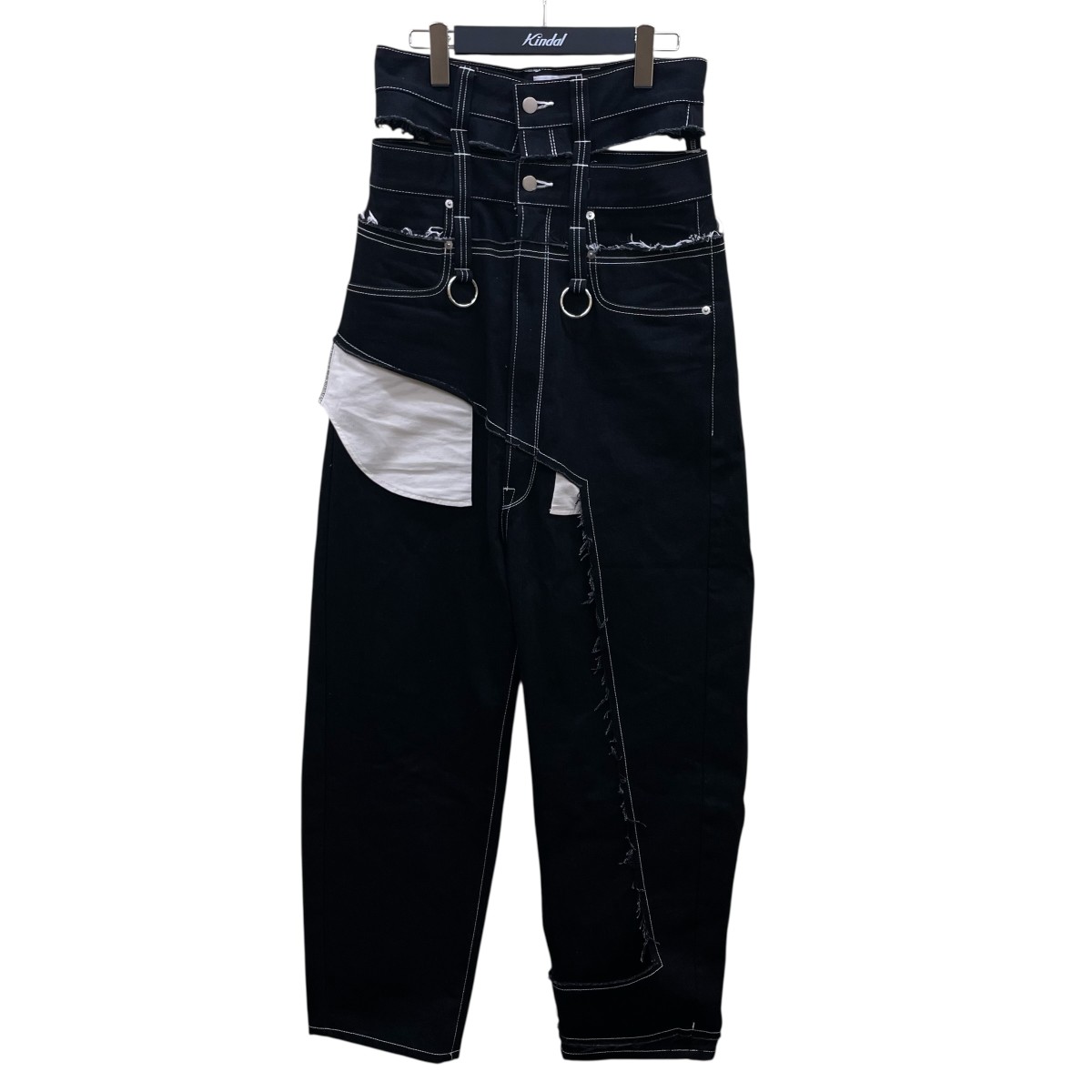 【名作】KIDILL 有刺鉄線柄 バンダナ装飾 スキニーデニムパンツ 44 黒 8104000021897_1.jpg