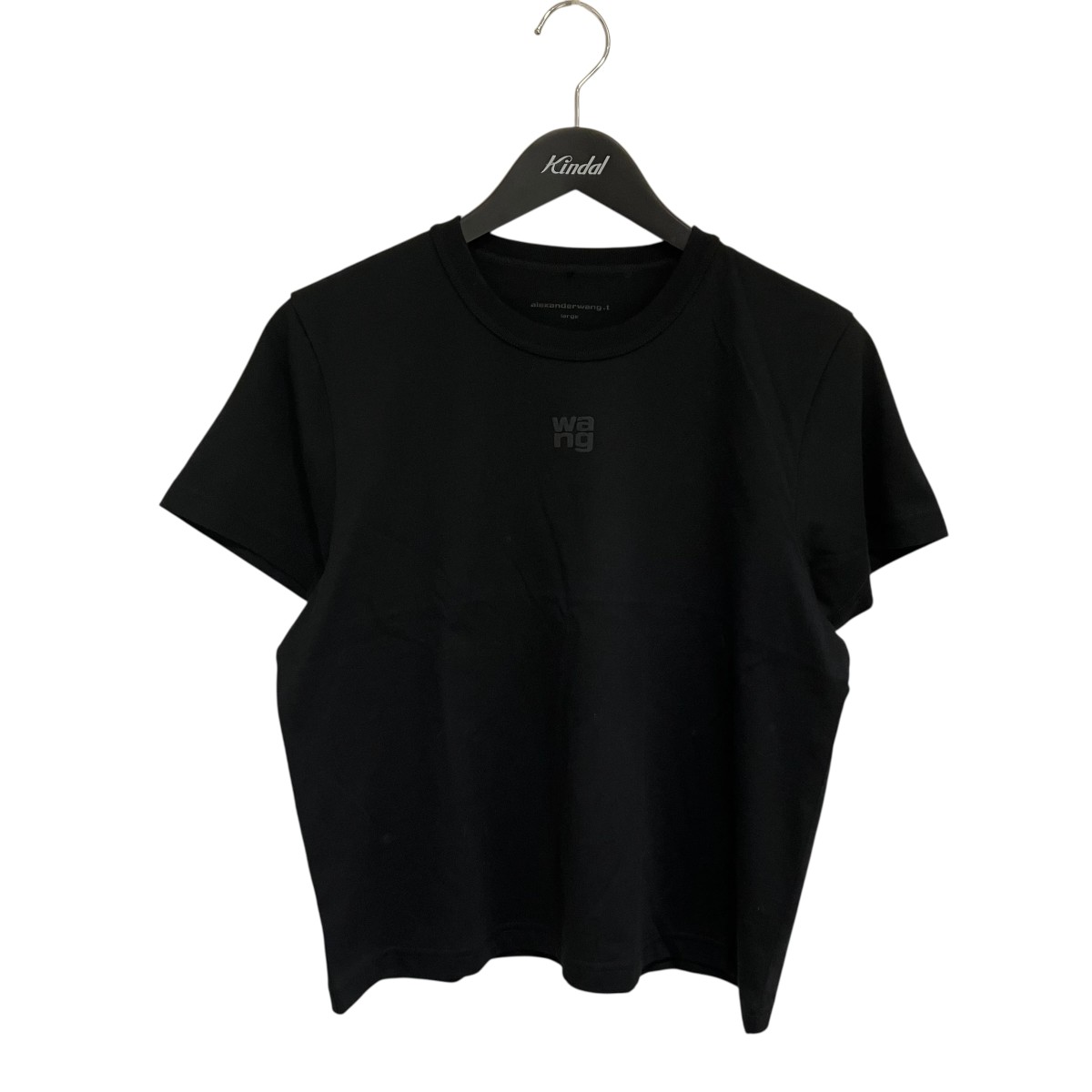 【中古】\u003cBR\u003eALEXANDER WANG\u003cBR\u003eESSENTIAL JSY SHRUNKEN TEE W PUFF LOGO＆BOUND NECK ロゴタイプティーシャツ 4CC3241521 黒いこと 大きさ：L\u003cBR\u003e【通貨価値思いなおす】