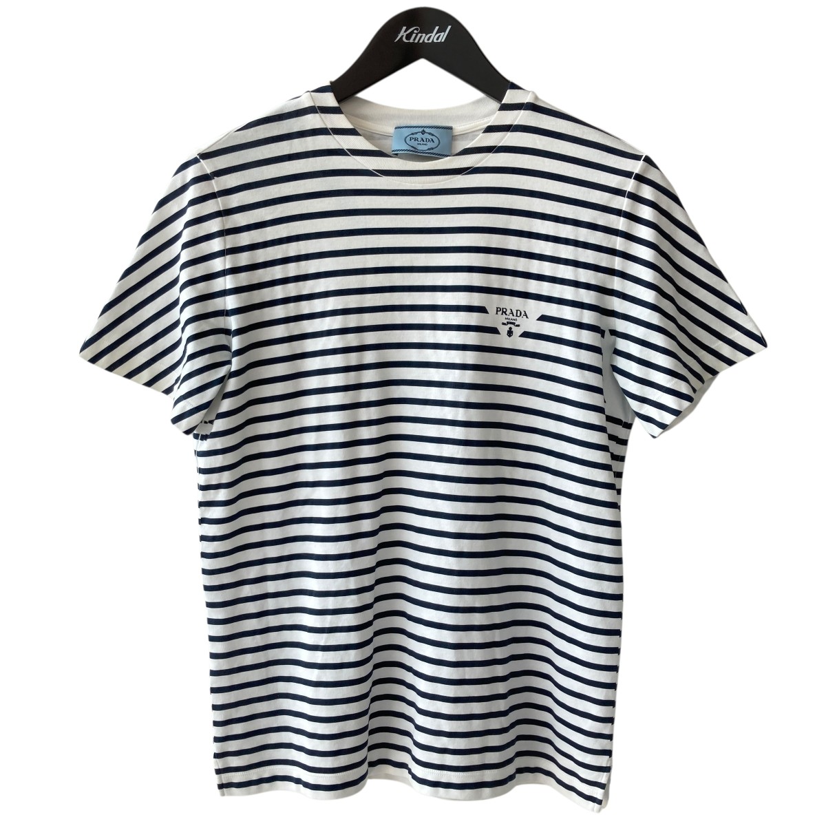 【中古】PRADAボーダー Tシャツ 3590A S221 103D ホワイト、ネイビー サイズ：表記タグ無し【価格見直し】｜ブランド古着のカインドオル
