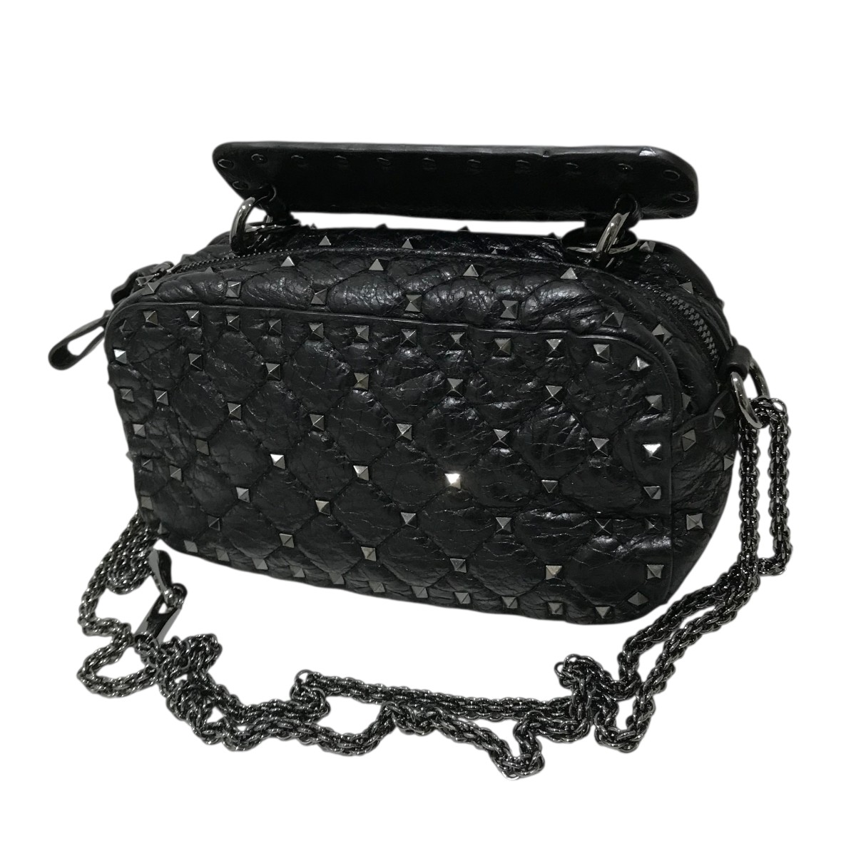 【中古】VALENTINO ロックスタッズスパイクナッパレザーショルダーバッグ ショルダーバッグ 黒いこと 【240725】（ヴァレンチノ）
