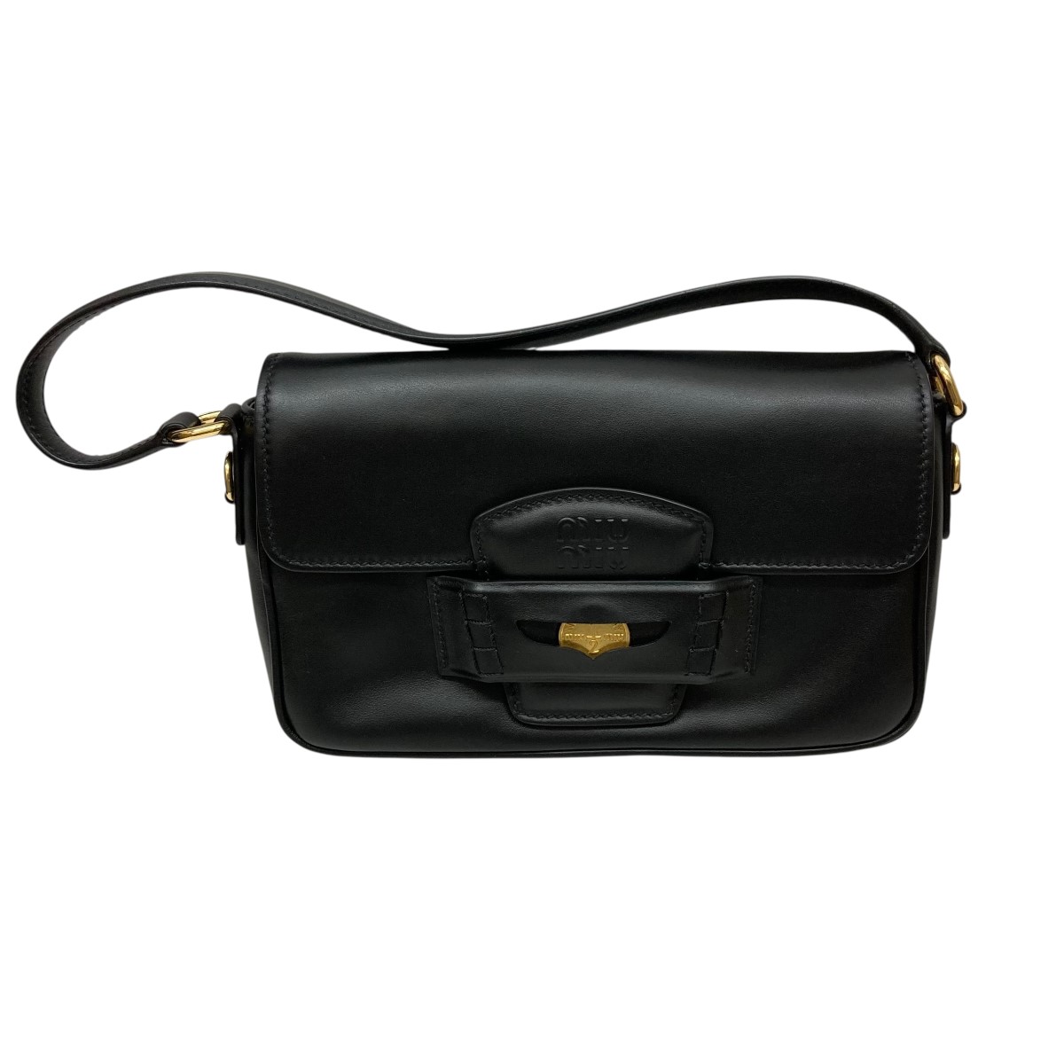 【中古】 MIU MIU ACRM FINE CALF ショルダーバッグ 5BD270 ブラック×ゴールド 【価格見直し】