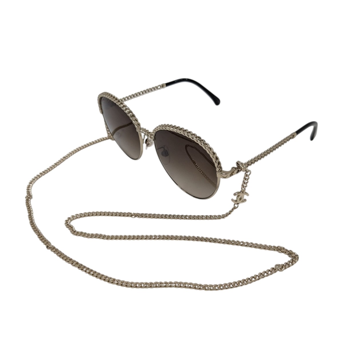 【中古】CHANEL c．396 55 グラスチェーンサングラス ゴールド 大きさ：55□17 135 【300725】（シャネル）
