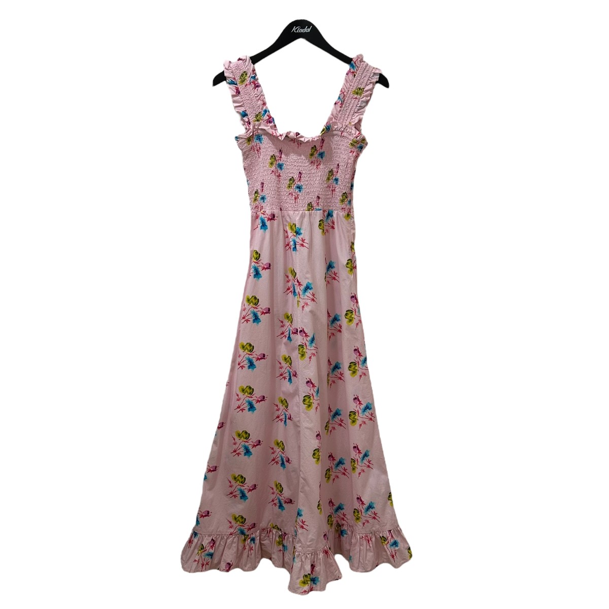 【中古】 Ganni　 Printed Cotton Maxi Strap Dress 花柄 キャミソールフリルワンピース F7246 ピンク×ブルー サイズ：34 【170426】（ガニー）