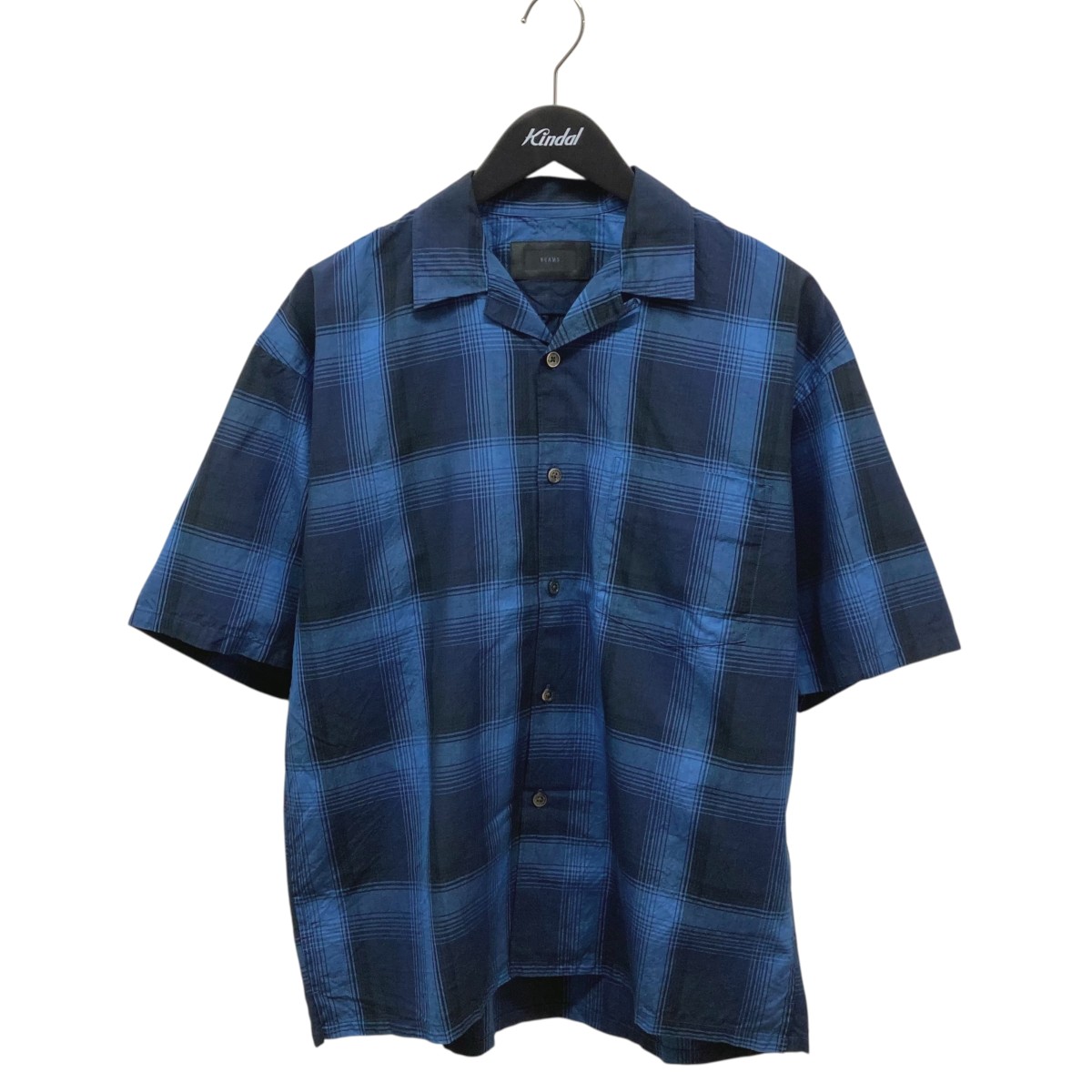 【中古】\u003cBR\u003eBEAMS\u003cBR\u003ethe A   Indigo Check Open Collar Shirt 半袖プルオーバー 25S-HE0103 青色×黒いこと 大いさ：S\u003cBR\u003e【必要経費思いなおす】 トップス-メンズファッション