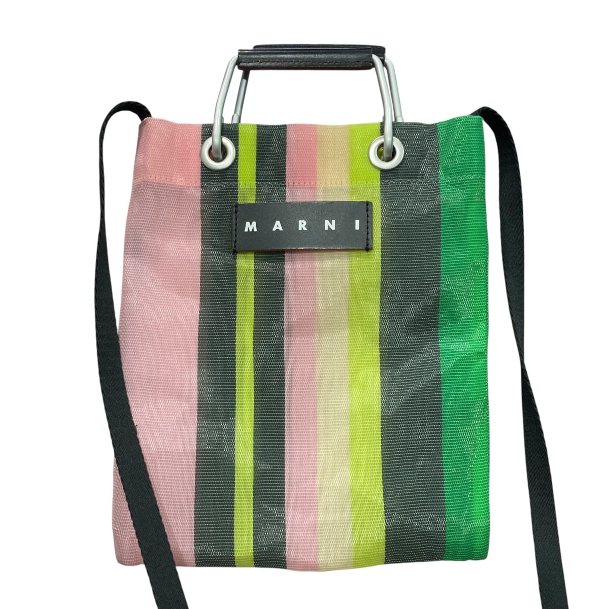 【中古】MARNI ストライプミニショルダーバッグ ピンク×グリーン 【250226】（マルニ）
