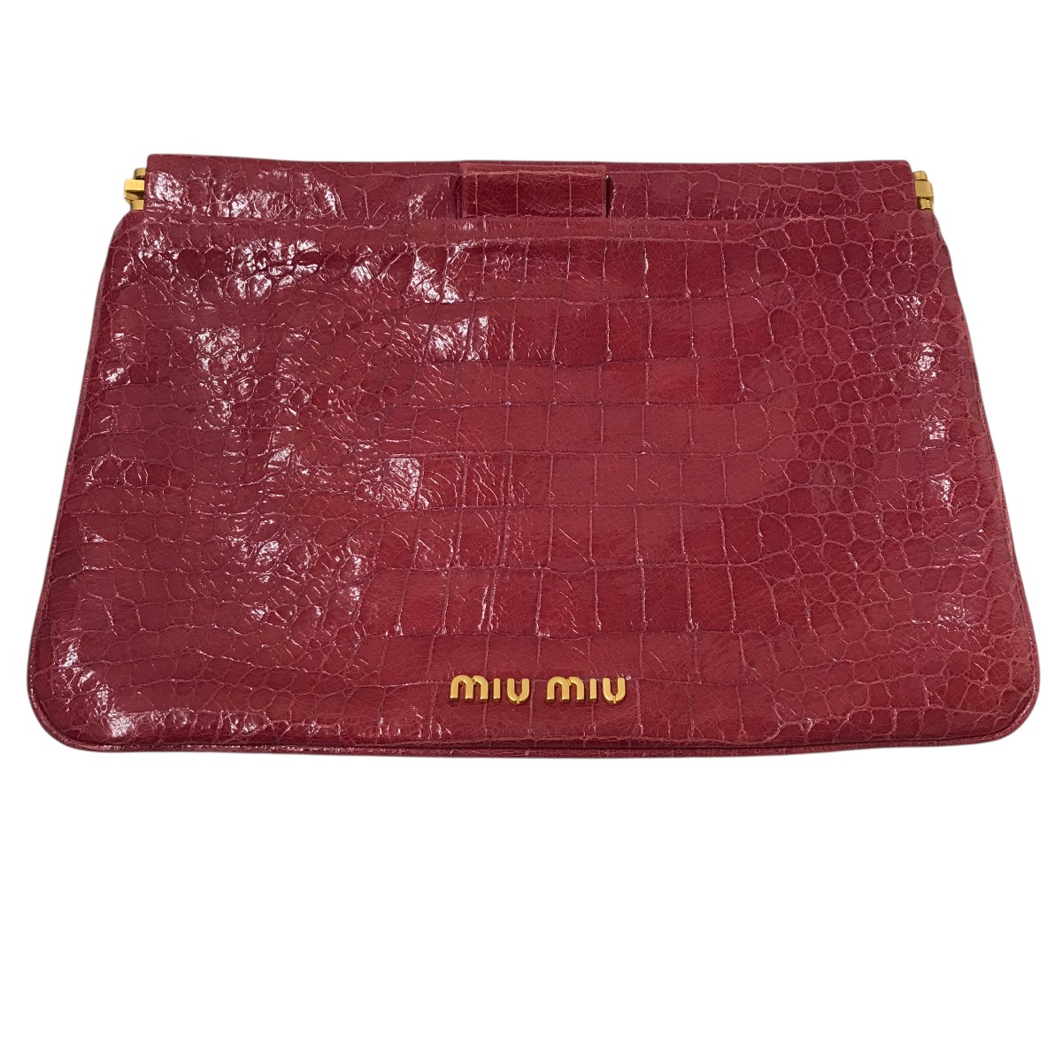miumiu / ミュウミュウ　クラッチバック　クロコ型押しレザー　Dブラウン MIU MIU - ミュウミュウ クロコ型押し ビジュー クラッチバッグ